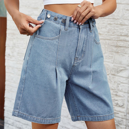 Women's Mid-Waist Denim Shorts | Adjustable Waist | 4 Colours