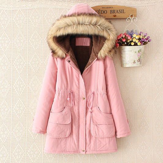 Women's Mid-Length Slim-Fit Hoodie Jacket – Fur Collar | 8 Colours | S–3XL