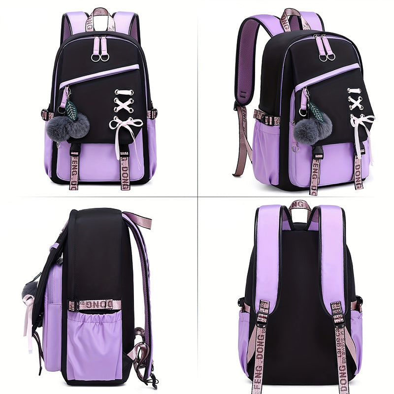 Girls' Cute Bow Backpack – Sweet Solid Colour School & Everyday Bag