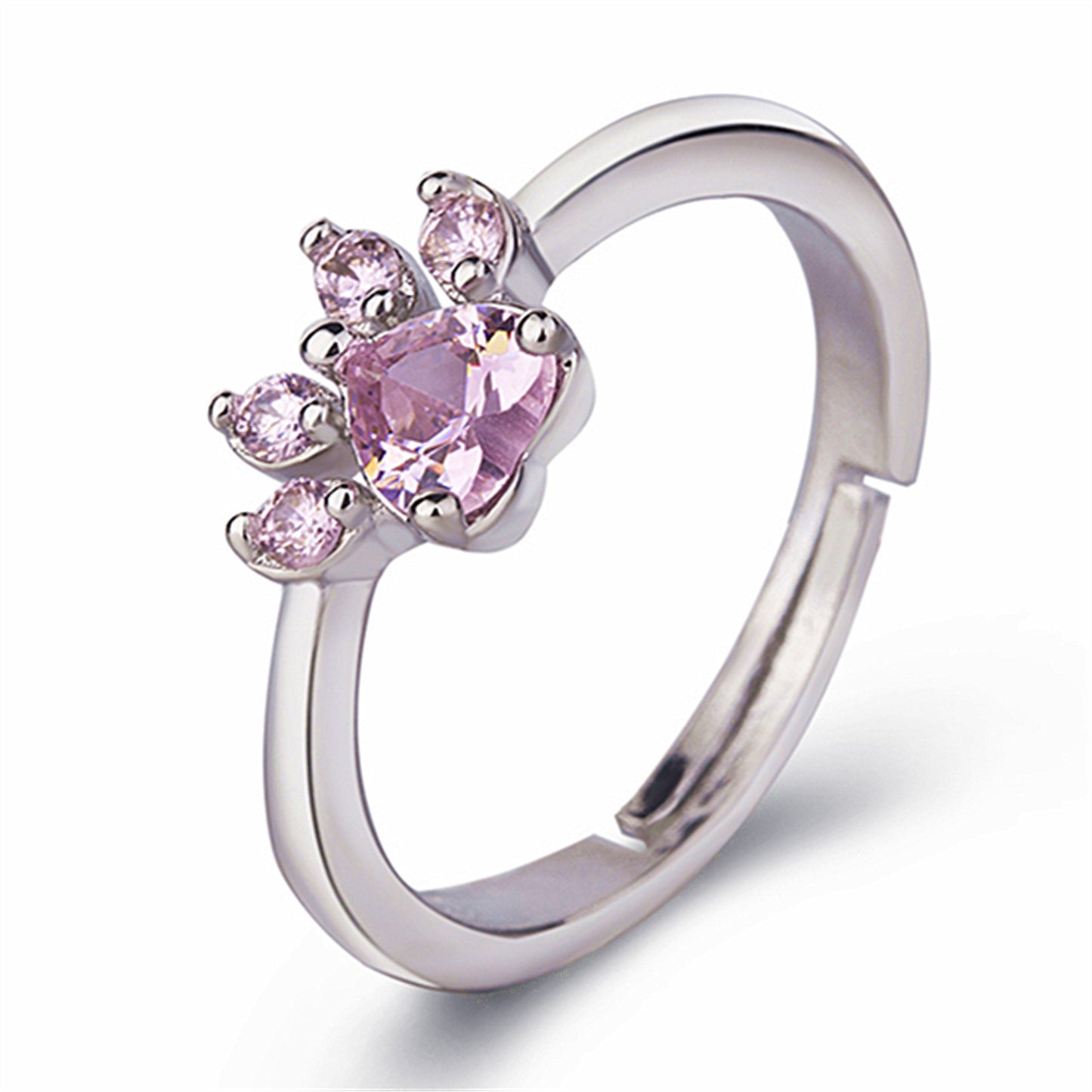 Cat Motif Crystal Adjustable Ring | Copper Open-End Ring in Rose Gold & White Gold