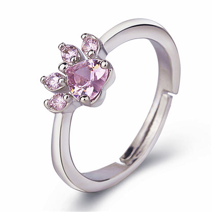 Cat Motif Crystal Adjustable Ring | Copper Open-End Ring in Rose Gold & White Gold