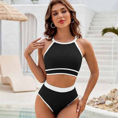 Women's Solid Colour Minimal Bikini Set | Nylon Two-Piece Swimwear