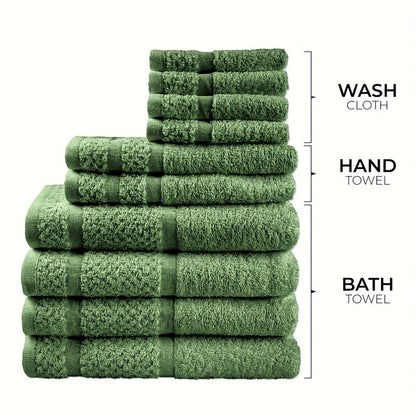10-Piece Cotton Blend Towel Set | Bath, Hand & Face Towels | 4 Colours