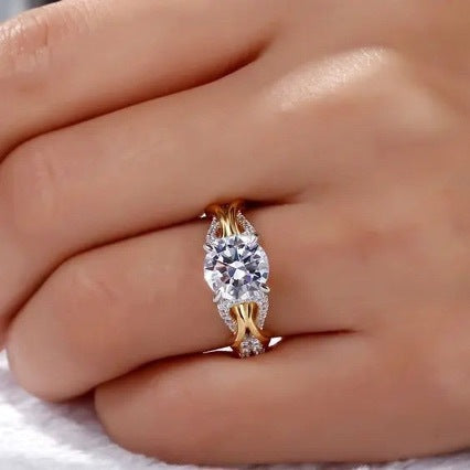 Gold Zircon U-Shape Ring | Light Luxury Geometric Copper Ring for Women