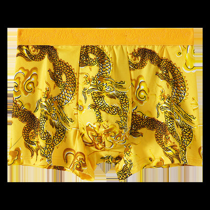 Men's Dragon Print Milk Silk Boxer Briefs – Quick-Dry Mid-Waist 4 Colours