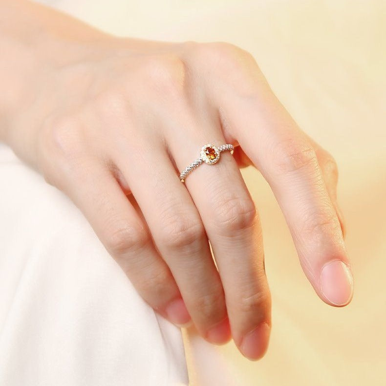 Red Zircon Adjustable Open Ring | Nature Motif Copper Ring for Women