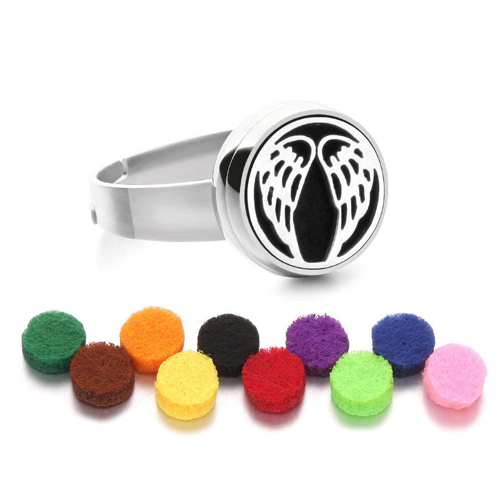 Stainless Steel Essential Oil Aromatherapy Ring | 15 Designs | Includes Cotton Pads