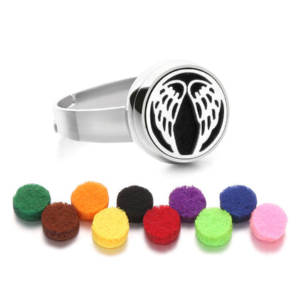 Stainless Steel Essential Oil Aromatherapy Ring | 15 Designs | Includes Cotton Pads