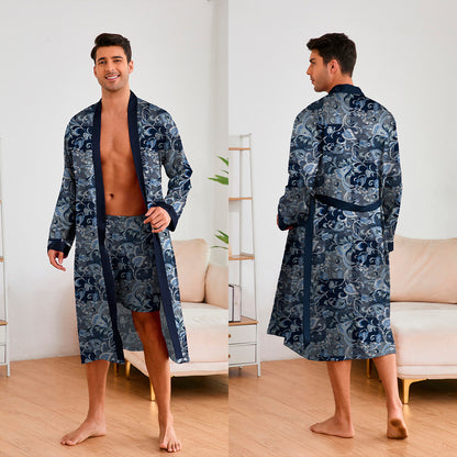 Men's Printed Robe & Shorts Set | Lightweight Silk Loungewear