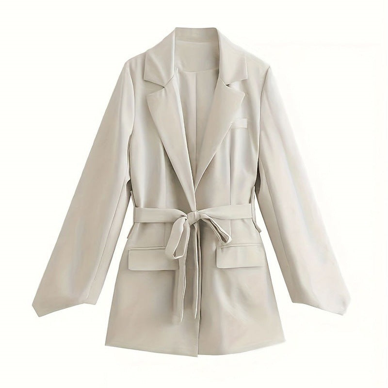 Women's Tie-Back Cardigan Coat – Mid-Length British Style