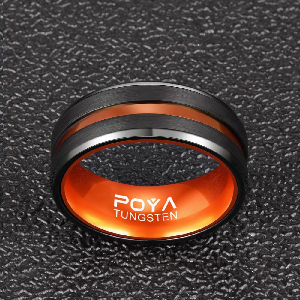 Men's Black Ring with Orange Ceramic Inner Band – Two-Tone Geometric Ring