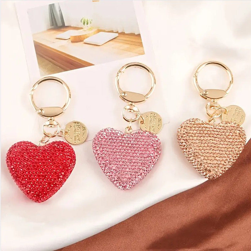 Crystal Heart Rhinestone Keychain | Zinc Alloy Charm | 8 Colours