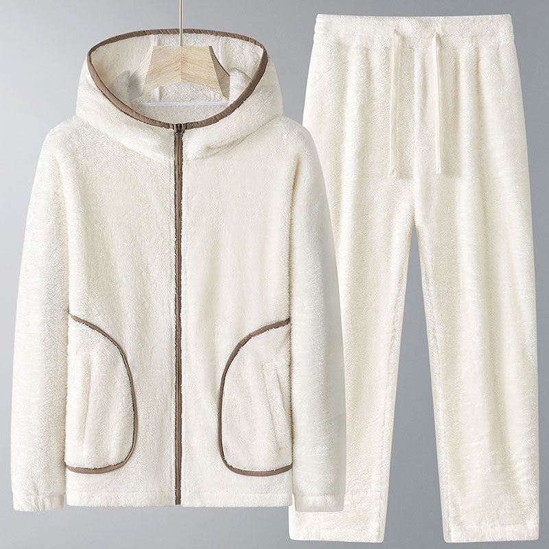Women's Coral Fleece Hooded Zip Pyjama Set | Plus Size Winter Loungewear