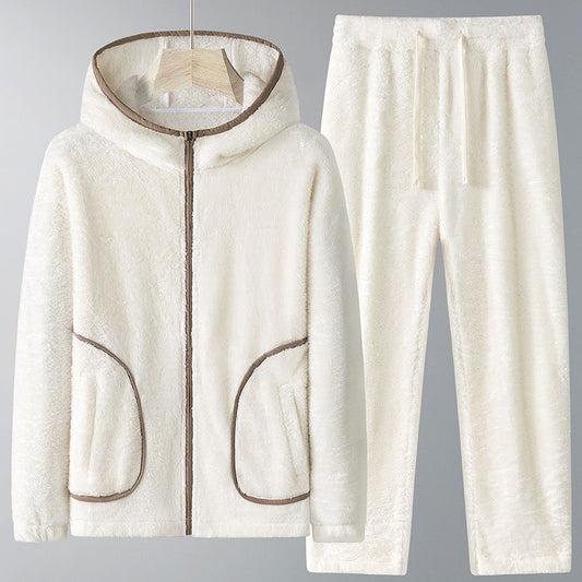 Women's Coral Fleece Hooded Zip Pyjama Set | Plus Size Winter Loungewear