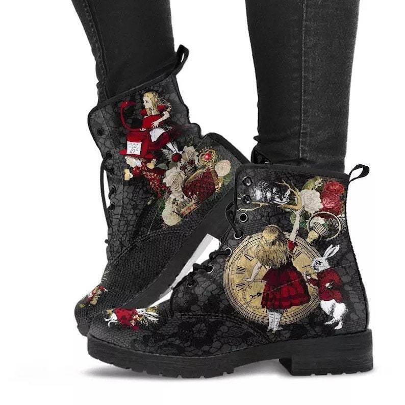Women's Gothic Print Vegan Leather Combat Boots | EU 35–43