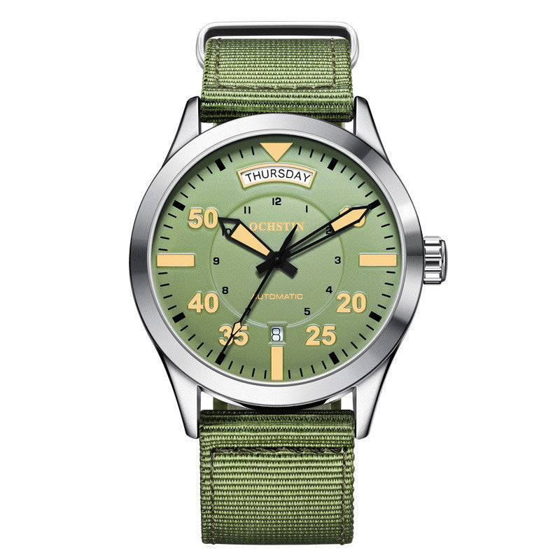 Men’s Mechanical Watch – 41mm Braided Nylon Strap, Mineral Glass, 30M