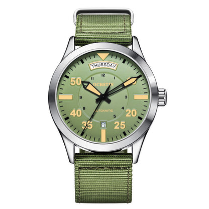 Men’s Mechanical Watch – 41mm Braided Nylon Strap, Mineral Glass, 30M