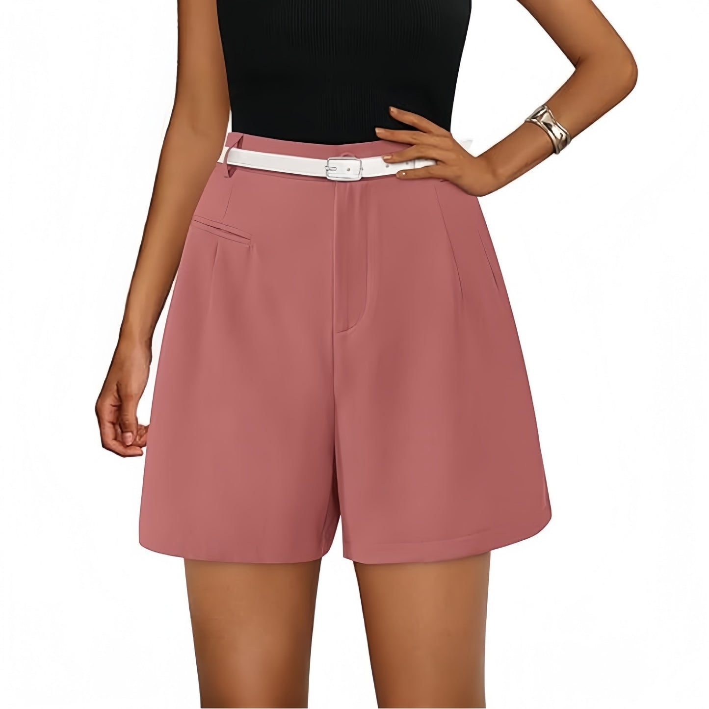 Women's Elastic High Waist Wide Leg Casual Shorts