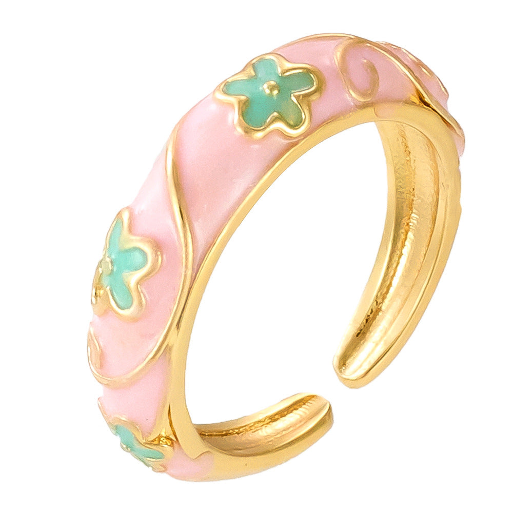 Vintage Floral Diamond-Encrusted Adjustable Ring | Copper Open Ring in 6 Styles
