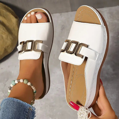 Women's Platform Wedge Sandals | Peep Toe Chain Detail