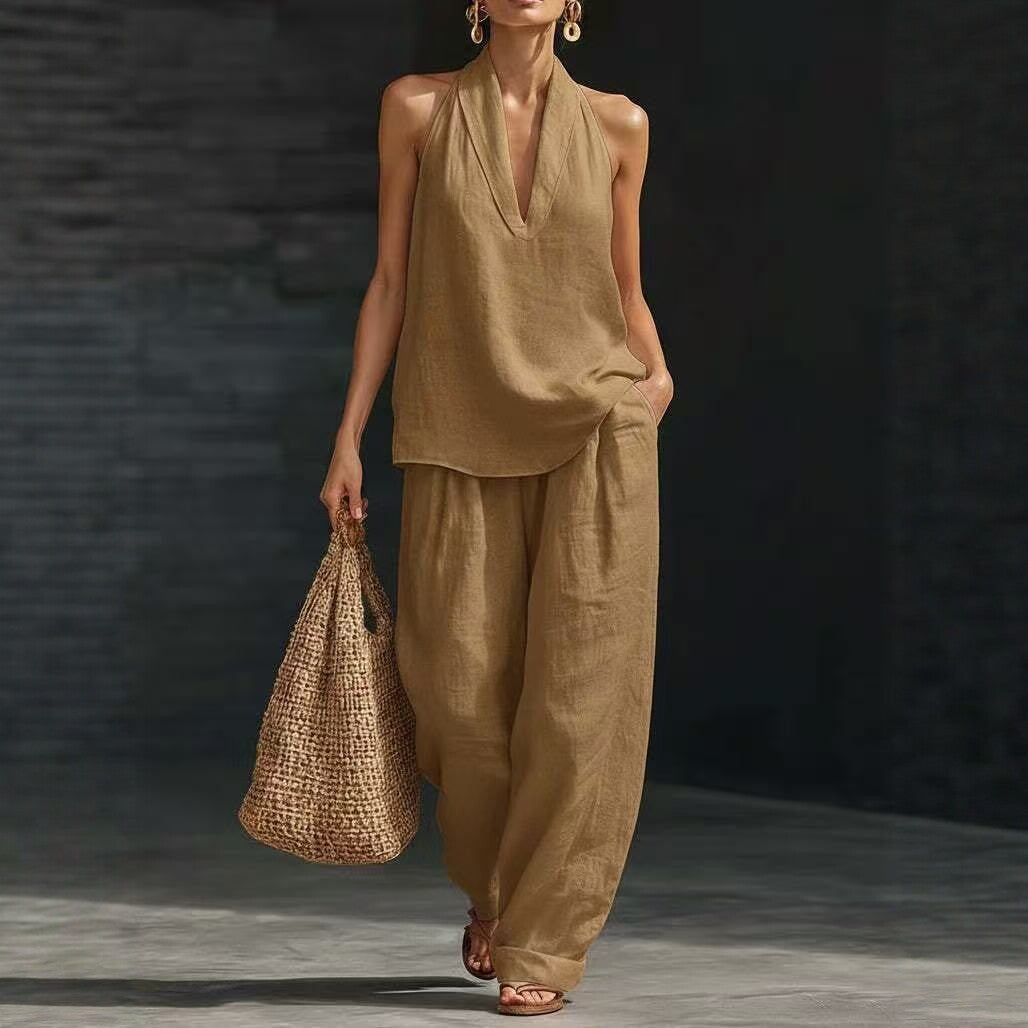 Women's Sleeveless Vest & Wide-Leg Trousers Two-Piece Set