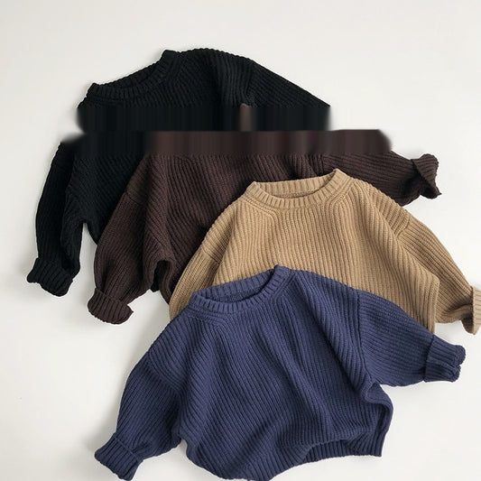 Children's Solid Colour Round Neck Knit Sweater | Boys & Girls Jumper