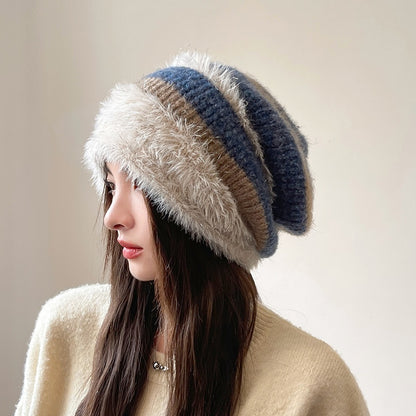 Women's Knitted Beanie with Fluffy Earflaps | Warm Windproof Winter Hat