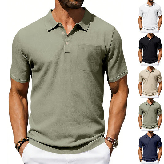 Men's Linen Blend Lapel Polo Shirt | Short Sleeve