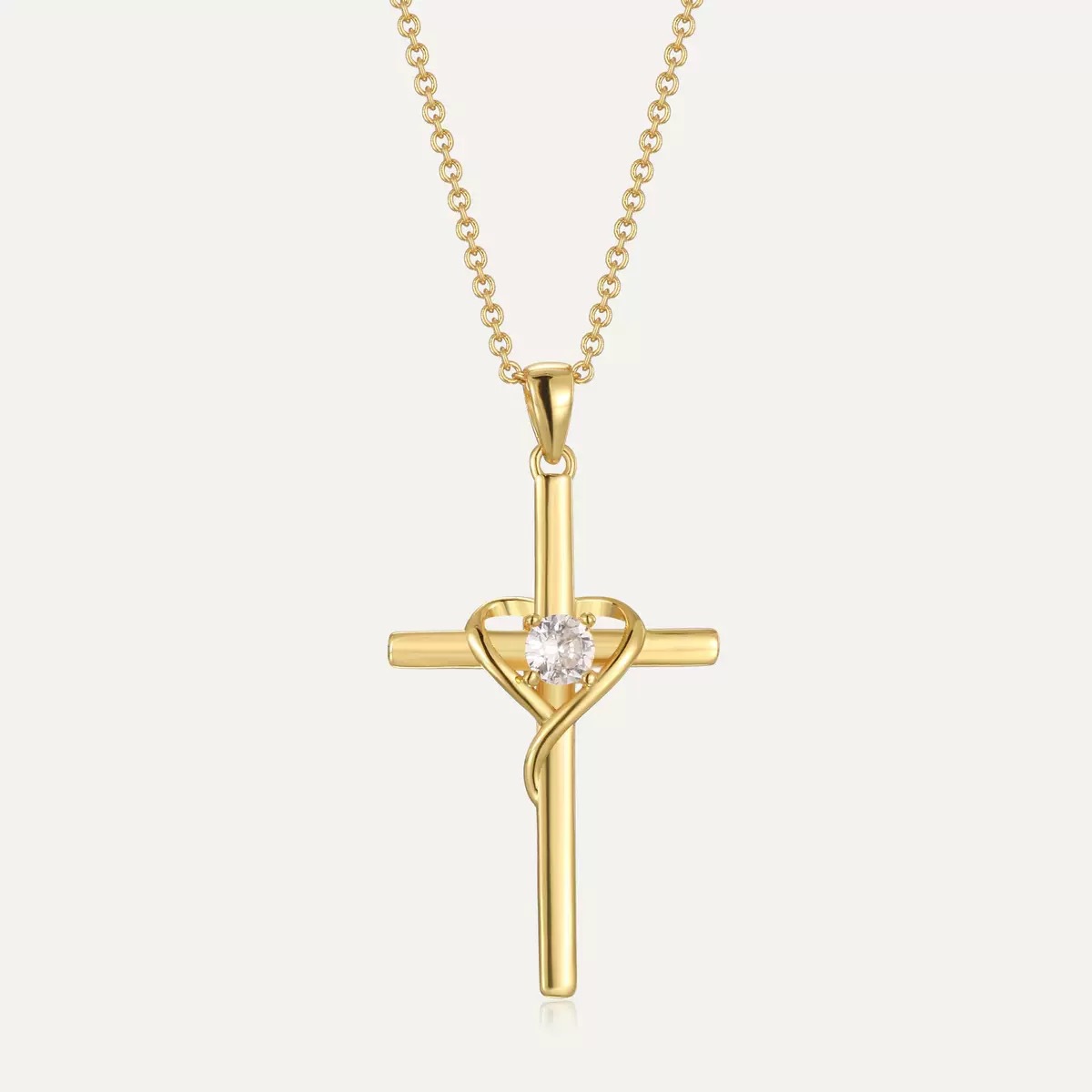Heart Cross Crystal Pendant Necklace | Electroplated Alloy O-Link Chain for Women