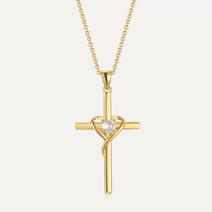 Heart Cross Crystal Pendant Necklace | Electroplated Alloy O-Link Chain for Women