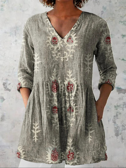 Women's 3D Printed V-Neck Dress | European-Style Regular Sleeve Polyester Dress