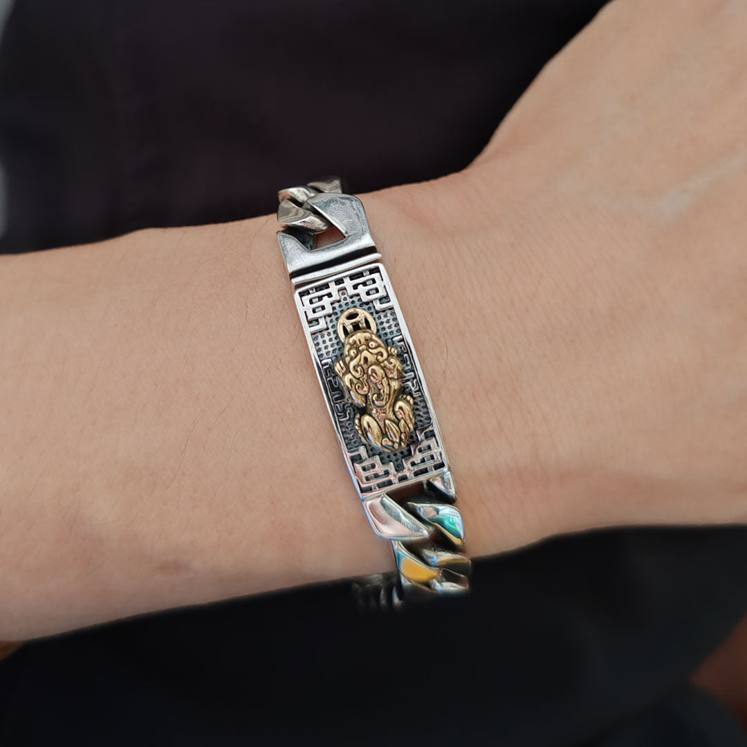 Unisex S925 Silver Cuban Bracelet – 9mm Retro Geometric Chain