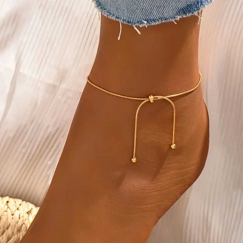 Women's Adjustable Flower Anklet – Minimalist Alloy Bead Ankle Bracelet