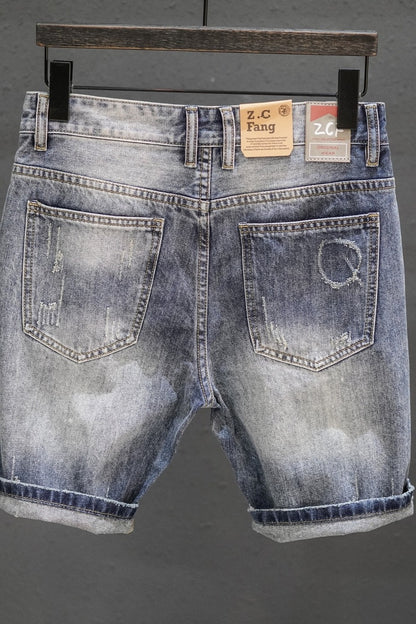 Men's Ripped Denim Cropped Jeans | Straight Leg Frayed Hem W27-34