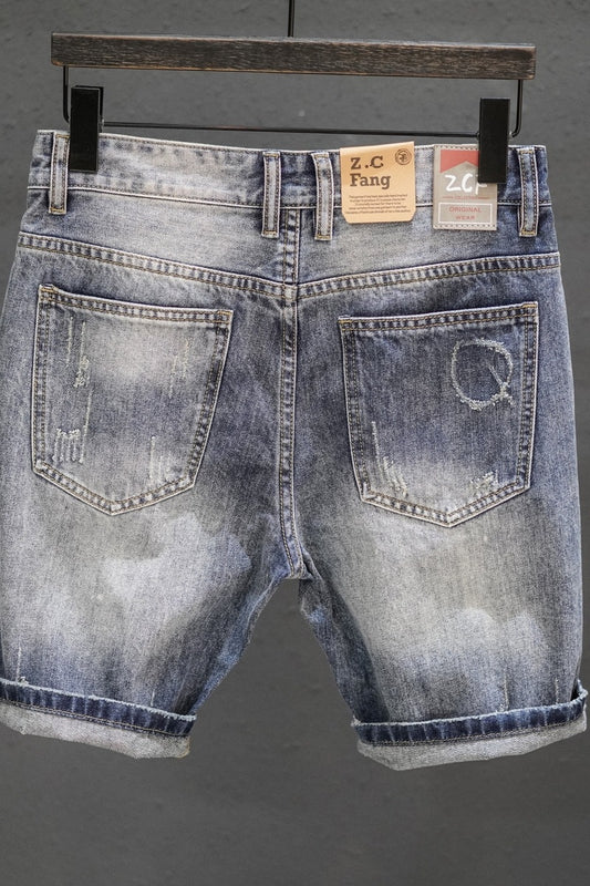 Men's Ripped Denim Cropped Jeans | Straight Leg Frayed Hem W27-34
