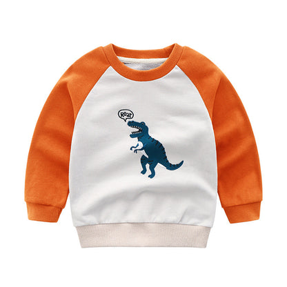 Children's Cartoon Print Cotton Long Sleeve Top | Boys Pullover Sweatshirt