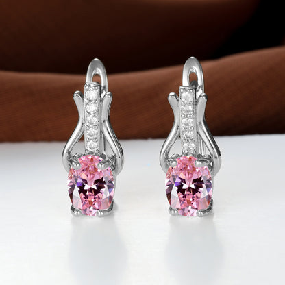 Oval Crystal Ear Clips | Champagne Gold & Platinum Copper Earrings for Women