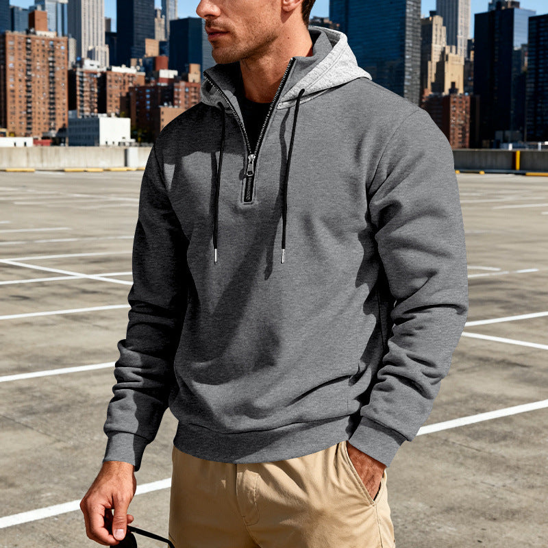 Men's Stand Collar Fleece-Lined Hoodie – Loose Fit Pullover | 8 Colours | Sizes S–3XL