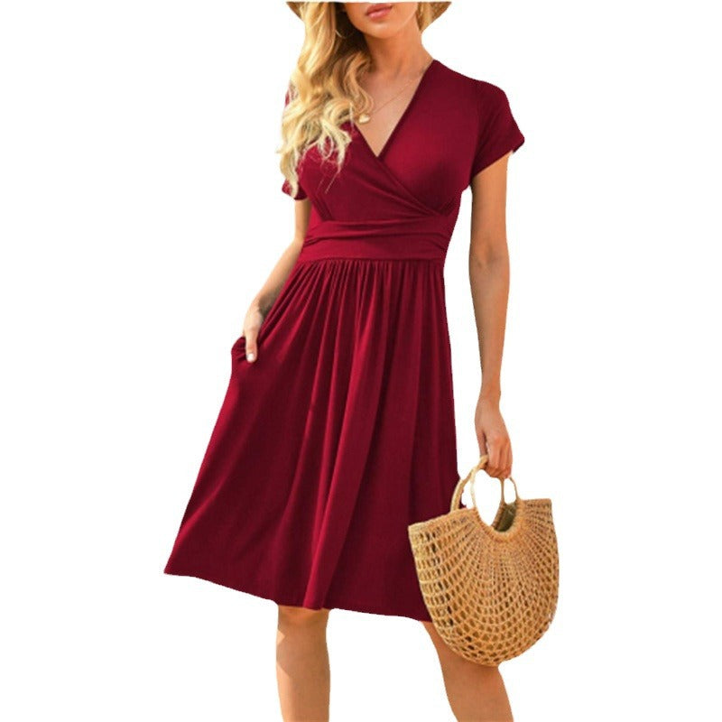 Women's Printed Midi Dress – High Waist, V-Neck & Pocket | S–3XL