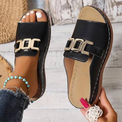 Women's Platform Wedge Sandals | Peep Toe Chain Detail