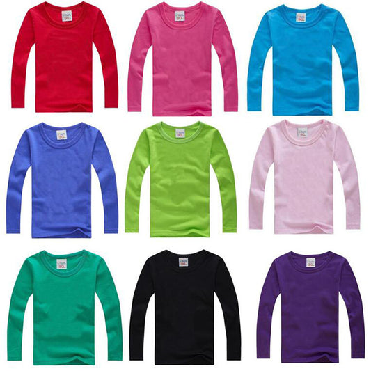 Kids Solid Colour Long Sleeve Cotton T-Shirt – 8 Colours
