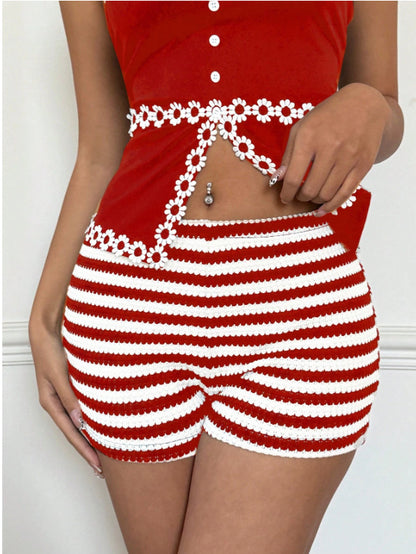 Fashionable Striped Sassy Low-Waist High-Stretch Womens Shorts
