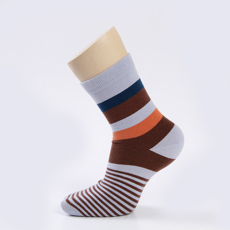 Men's Cotton Over-the-Knee Striped Socks – 5 Pairs Sweat-Absorbent Mixed Colour Bundle