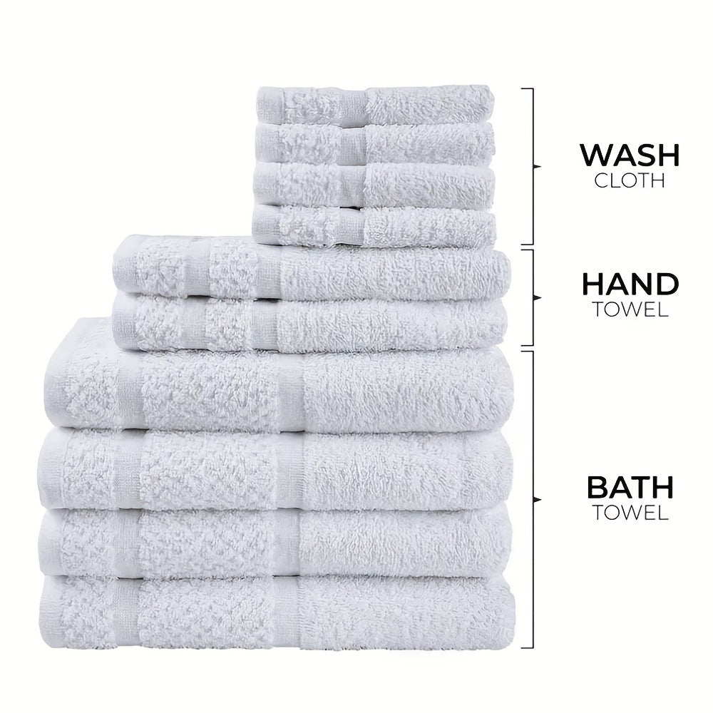 10-Piece Cotton Blend Towel Set | Bath, Hand & Face Towels | 4 Colours