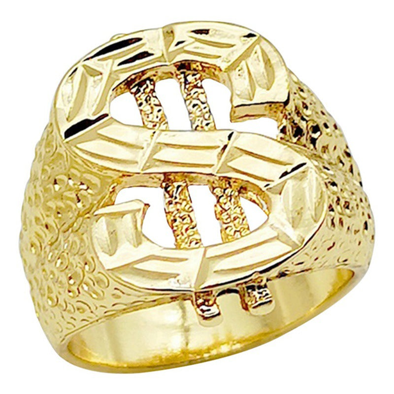 Men's Alloy Gold Dollar Sign Ring – Hip Hop Personalised Statement Band