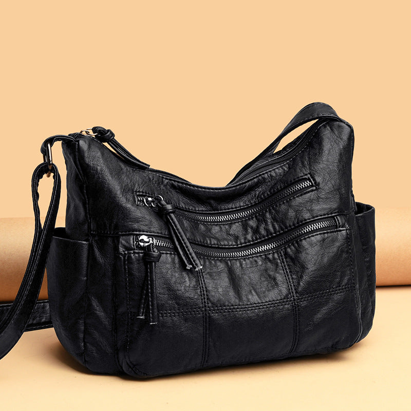 Women's PU Crossbody Shoulder Bag | 3D Pocket | Black, Caramel, Grey & Red