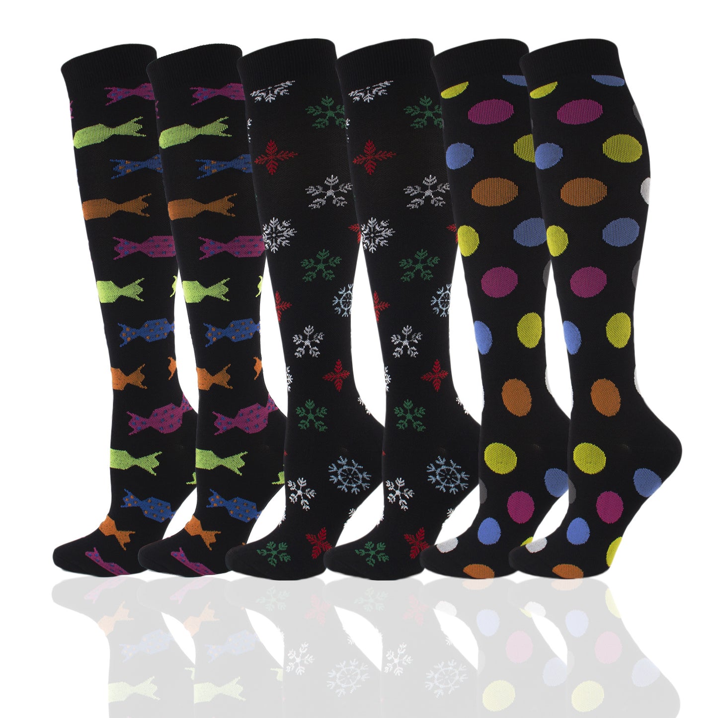Nylon Novelty Pattern Calf Compression Socks 12 Designs S/M L/XL