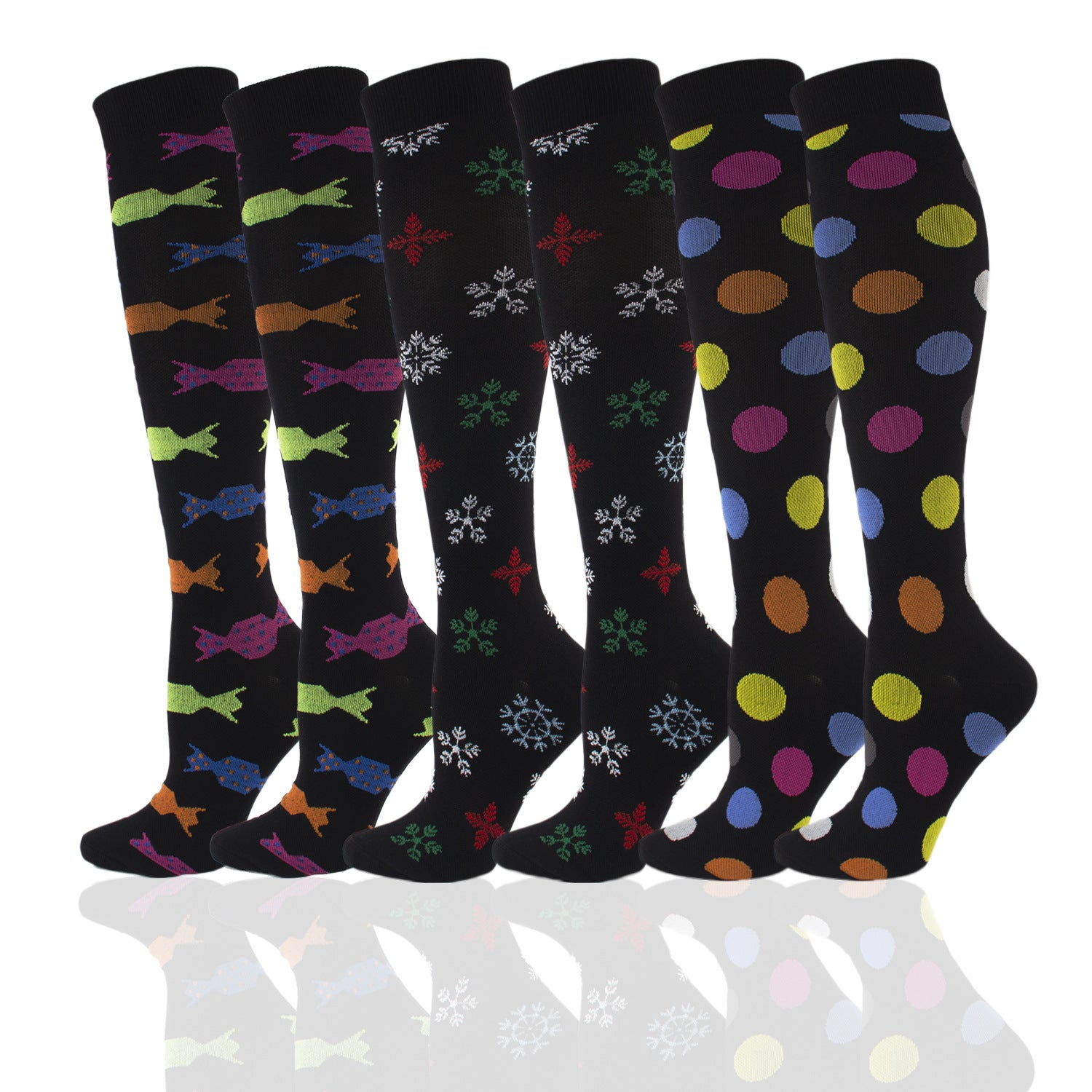 Nylon Novelty Pattern Calf Compression Socks 12 Designs S/M L/XL