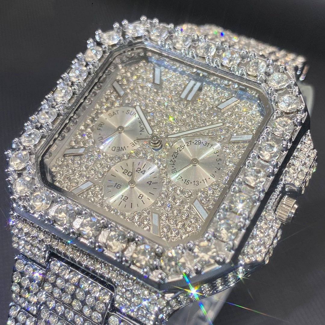 Men's Diamond-Encrusted Square Watch | Gold & Silver | Bold Fashion