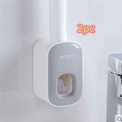 Wall-Mounted Automatic Toothpaste Dispenser & Toothbrush Holder Set